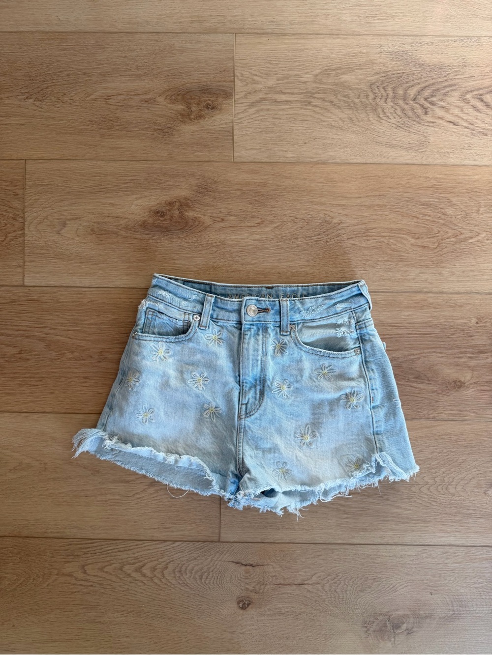 American Eagle Outfitters Light Blue Daisy Embroidered Jean Shorts